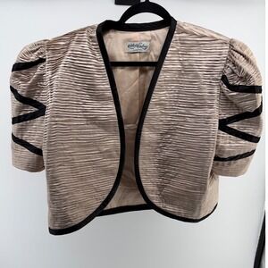 Vintage Katherine Lindsay Pleated Satin Jacket Champagne 80s Evening Blazer Lg